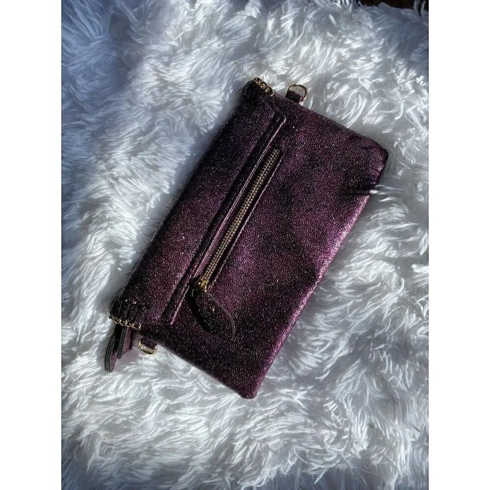 Sondra Roberts purple sparkly wristlet with gold chain details